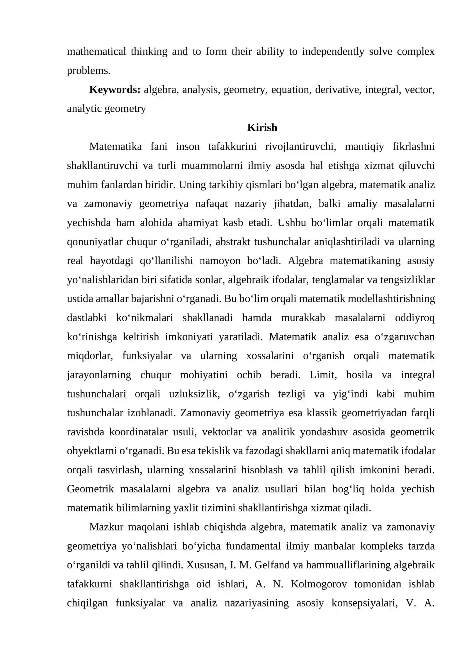 Algebra, analiz va zamonaviy geometriya masalalari 2