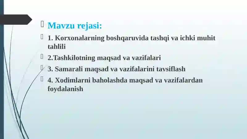 Strategiya, maqsadvavazifalarni ishlab chiqish 2