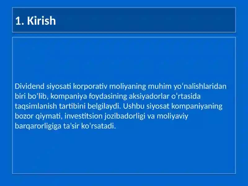 Dividend siyosati nazariy asoslari 2