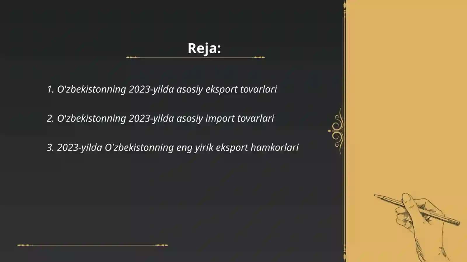O'zbekistonning 2023-yilda asosiy eksport tovarlari 2