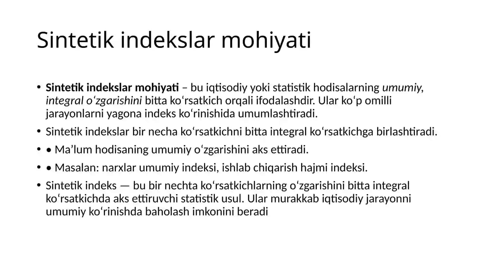 Umumiy indekslarning sintetik va analitik konsepsiyalari 2