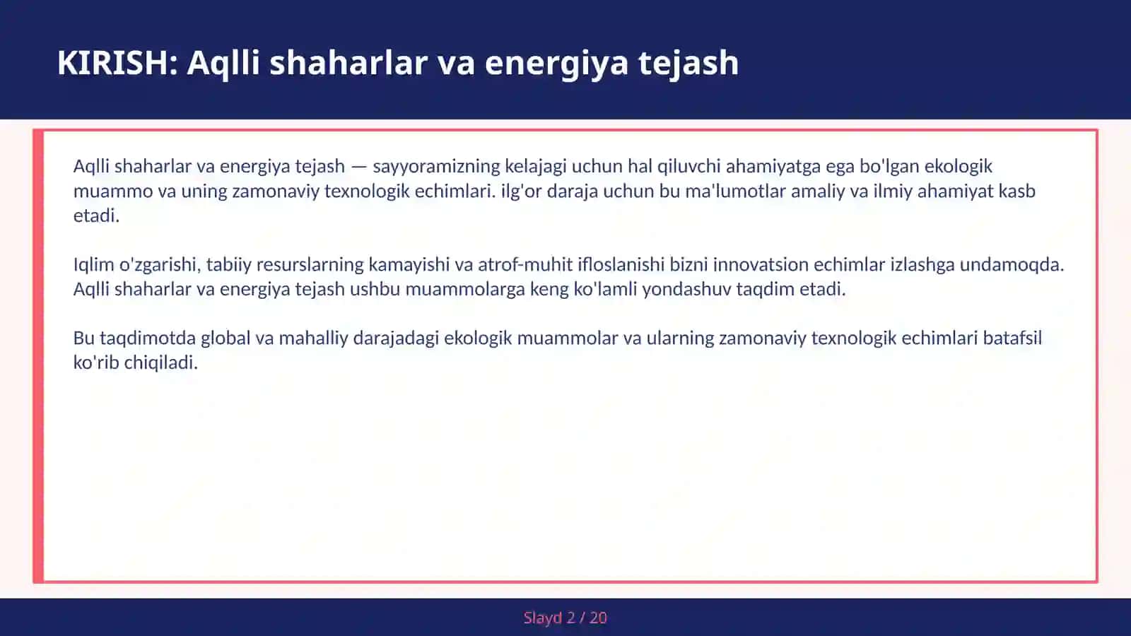 Aqlli shaharlar va energiya tejash 2