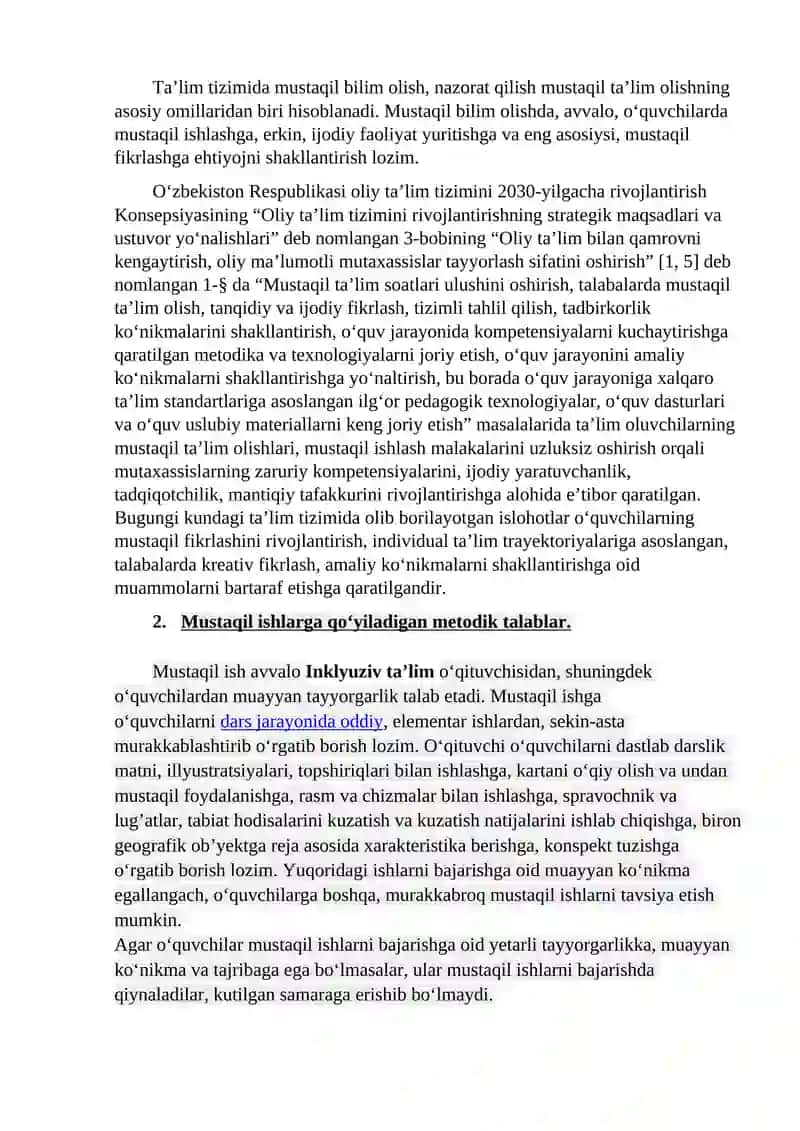 Inklyuziv ta’limga o‘quvchilarni mustaqil ish jarayonida o‘quv 2