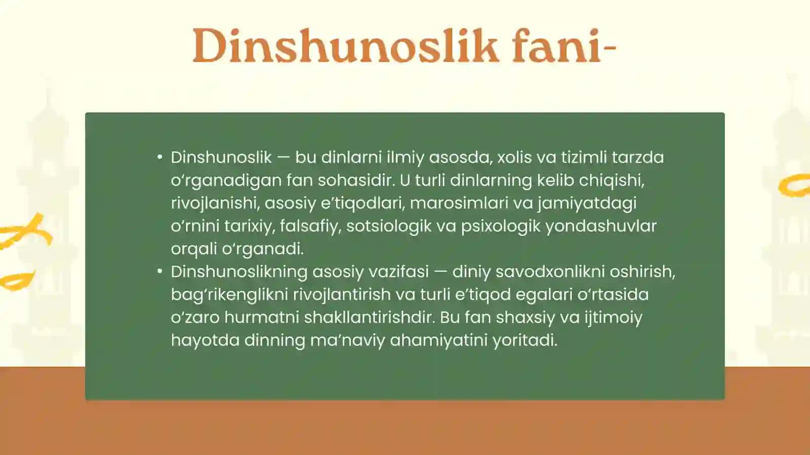 Dinshunoslik faniga kirish va uning asosiy mohiyati 2