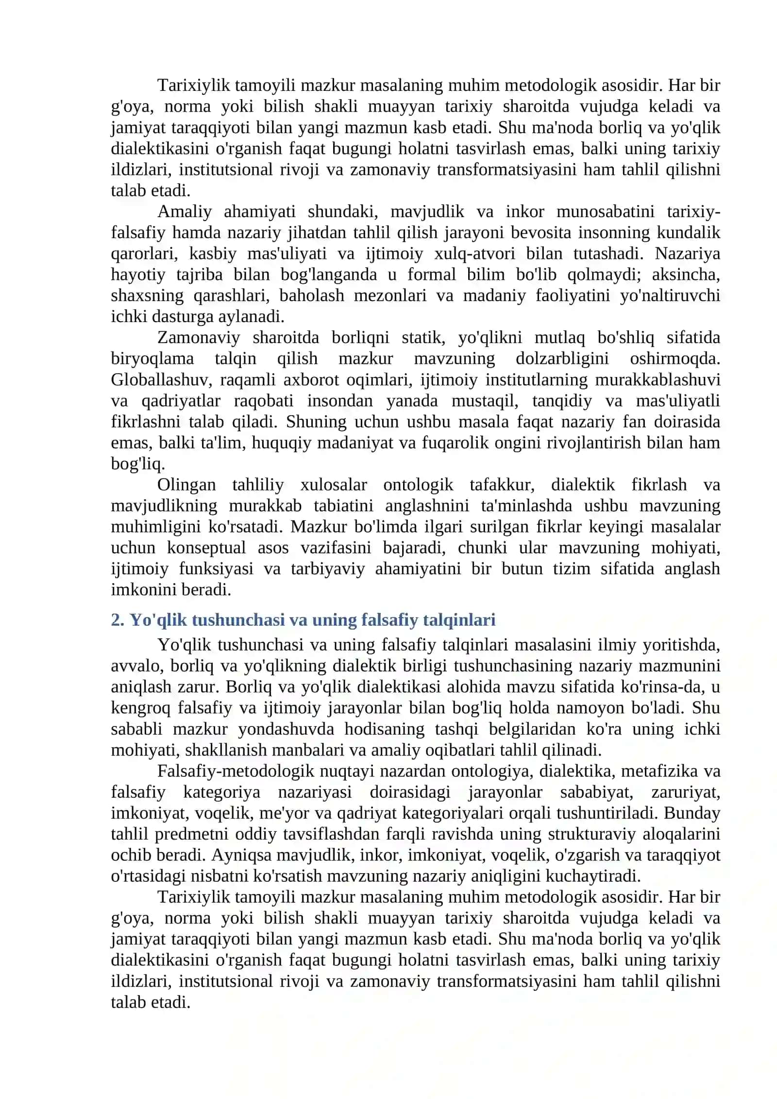 BORLIQ VA YO'QLIK DIALEKTIKASI 2