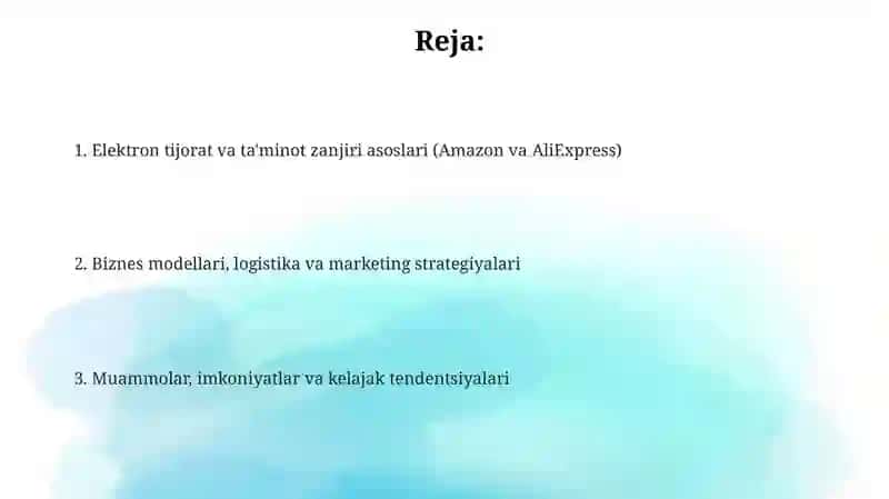 E-commerce va taminot zanjiri (Amzon AliExpress) 2