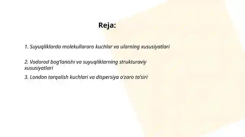 Suyuqliklar molekulyar tuzulishning xususiyatlari 2