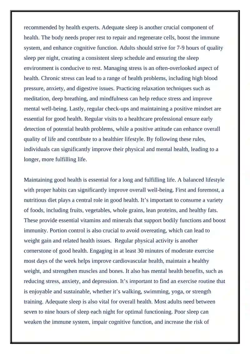 Rules of good health 2