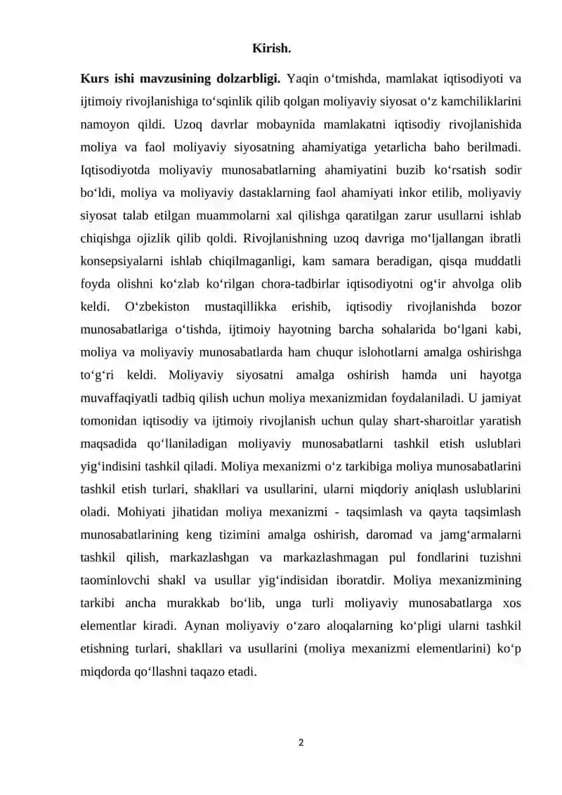 Moliya mexanizmi, uning tarkibiy qismlari, elementlari va moliyaviy siyosatni amalga oshirishdagi roli 2