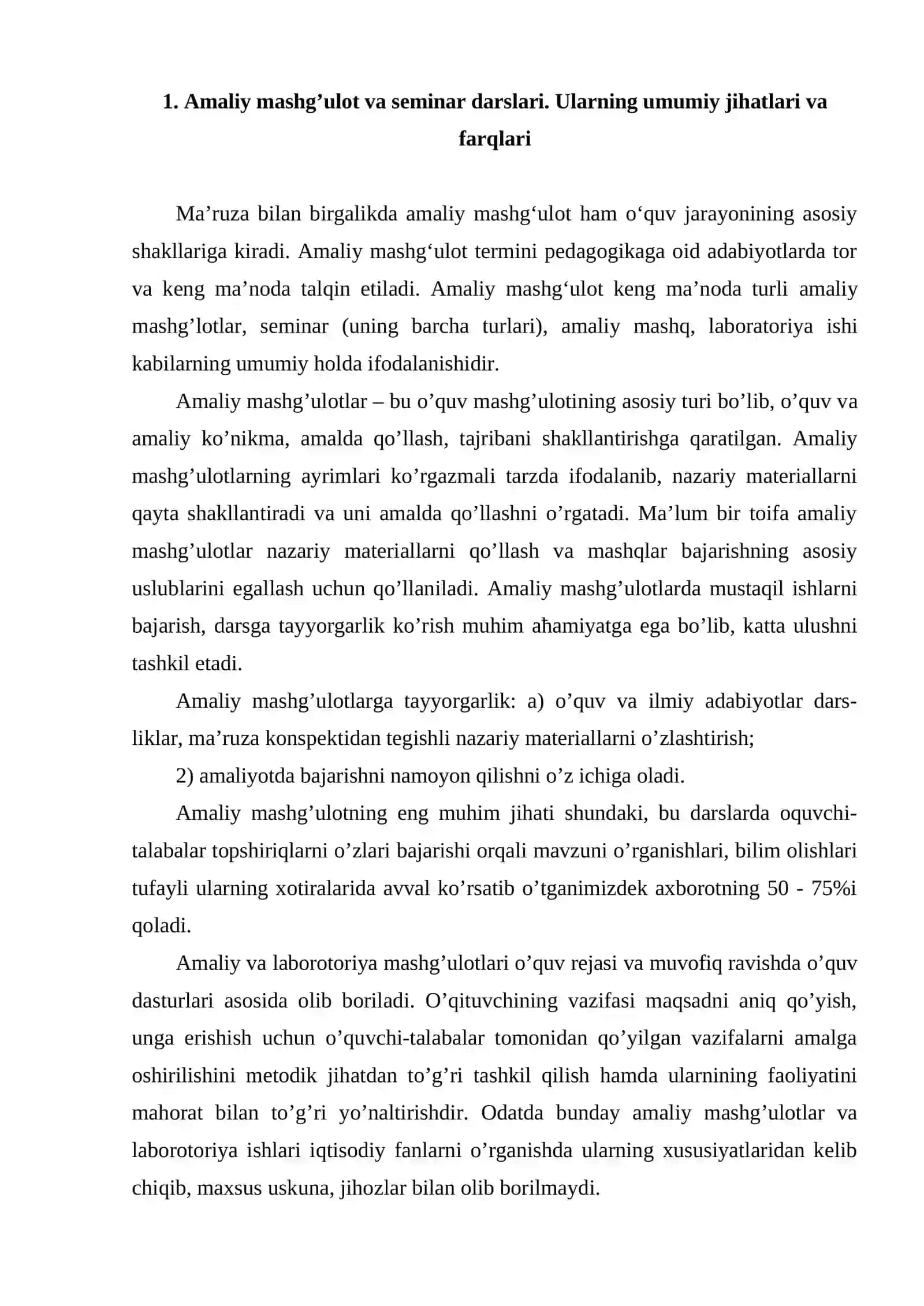 Semenar va amaliy mashg'ulotlarga tayorgarlik ko'rish va uy ishlarini bajarish 2