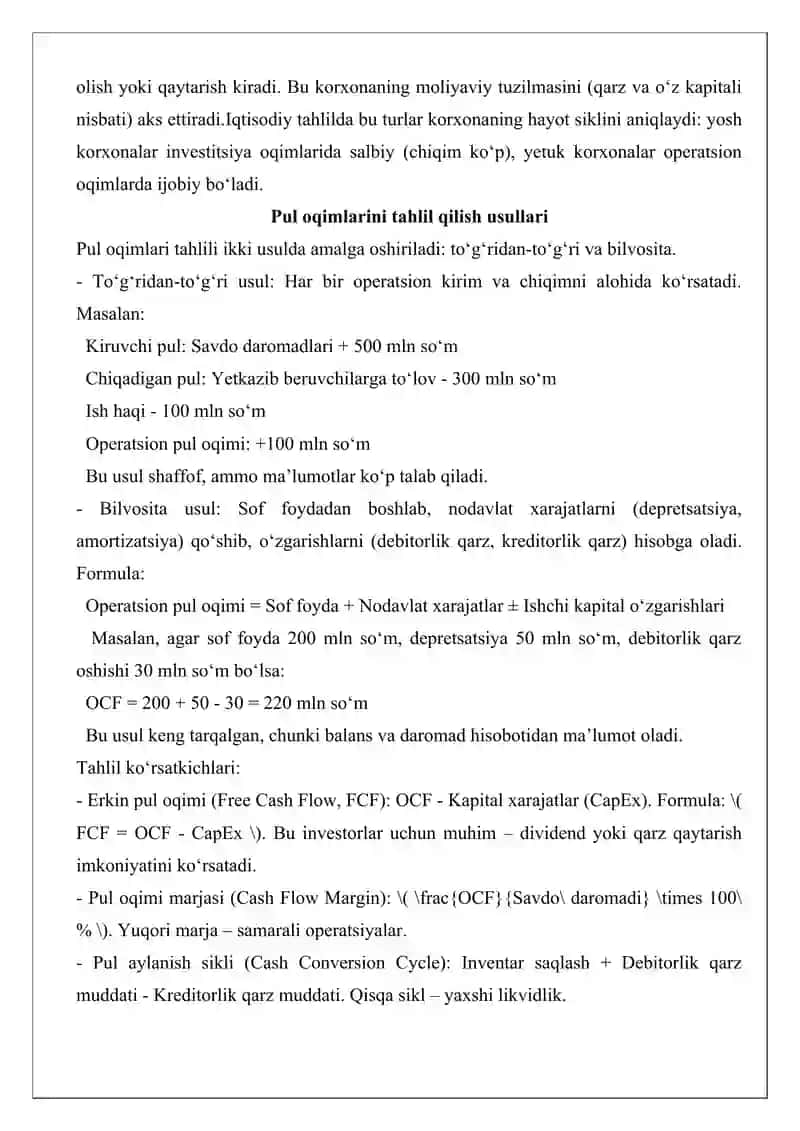 Pul oqimlarini tahlili 2