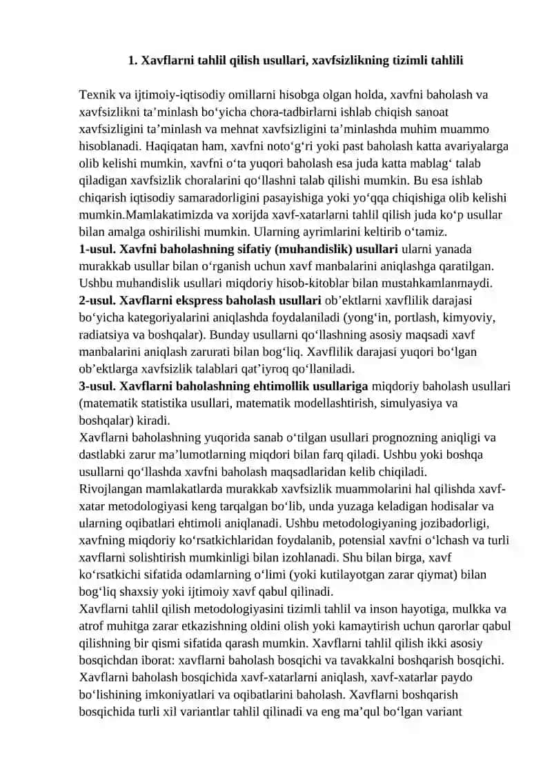 Faoliyat xavfsizligini tahlil qilish 2