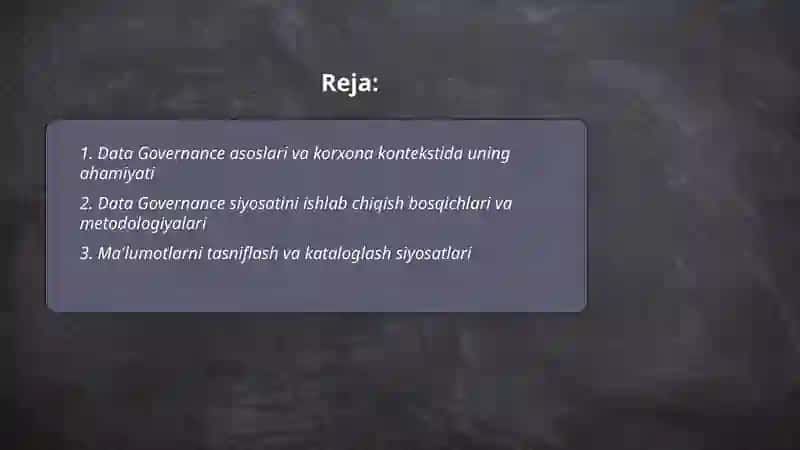 Korxonalar uchun Data Governance siyosati 2