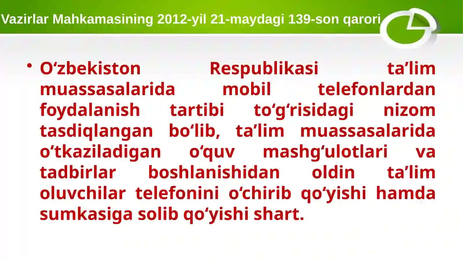 Vazirlar Mahkamasining 2012-yil 21-maydagi 139-son qarori 2