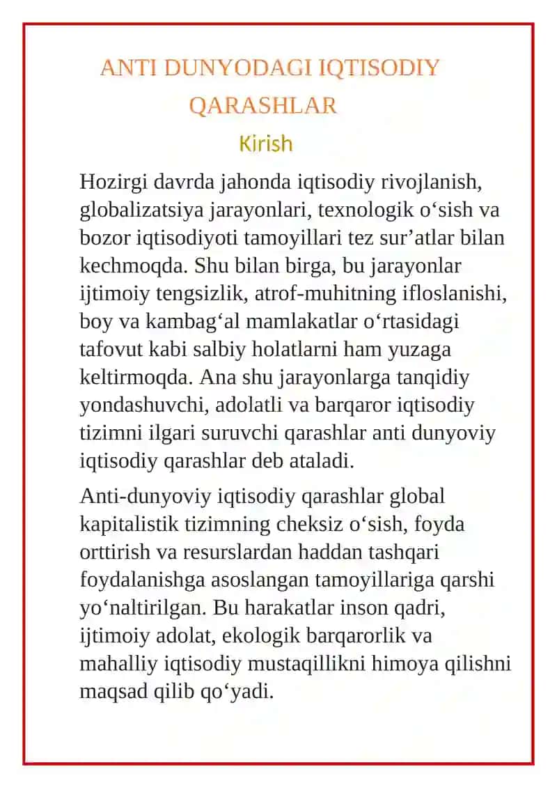 Anti dunyodagi iqtisodiy qarashlar 2