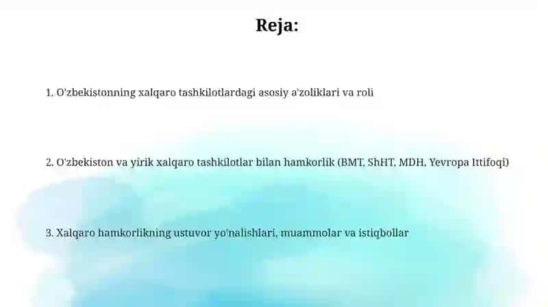O'zbekistoning xalqarotashkilotlar bilan aloqalari 2