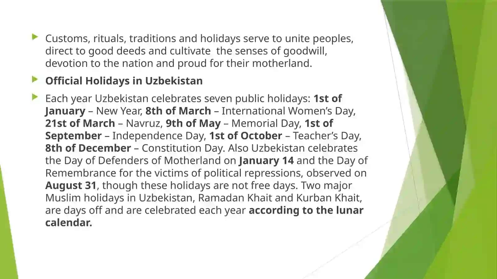 NATIONAL HOLIDAYS, CUSTOMS AND TRADITIONS IN UZBEKISTAN 2