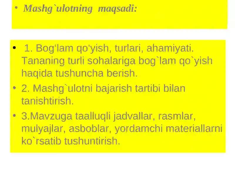 AMALIY MASHG’ULOTNING BAJARISH TEXNOLOGIYASI 2