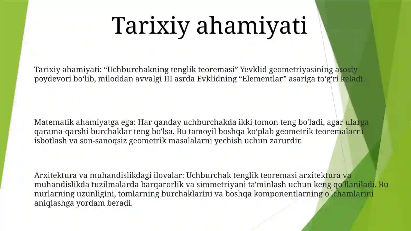 Uchburchakning Tenglik Alomatlari 2