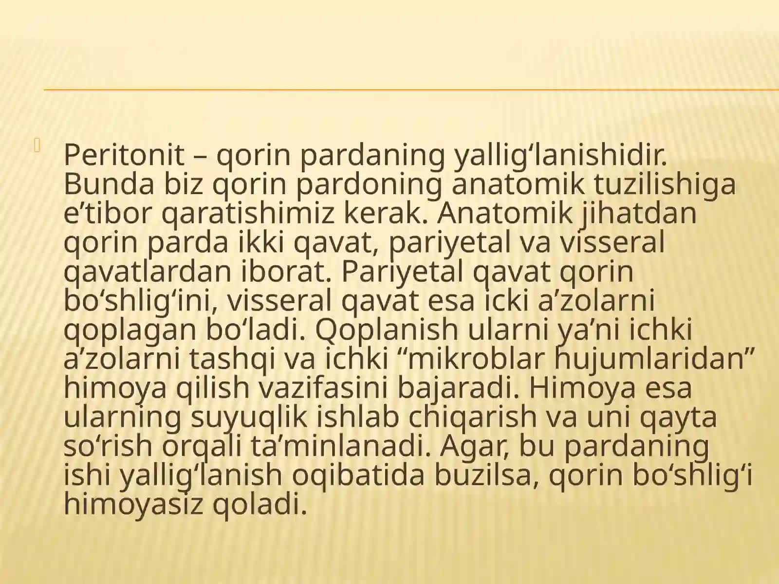 Qorinning xirurgik infeksiyalari. Peritonit 2