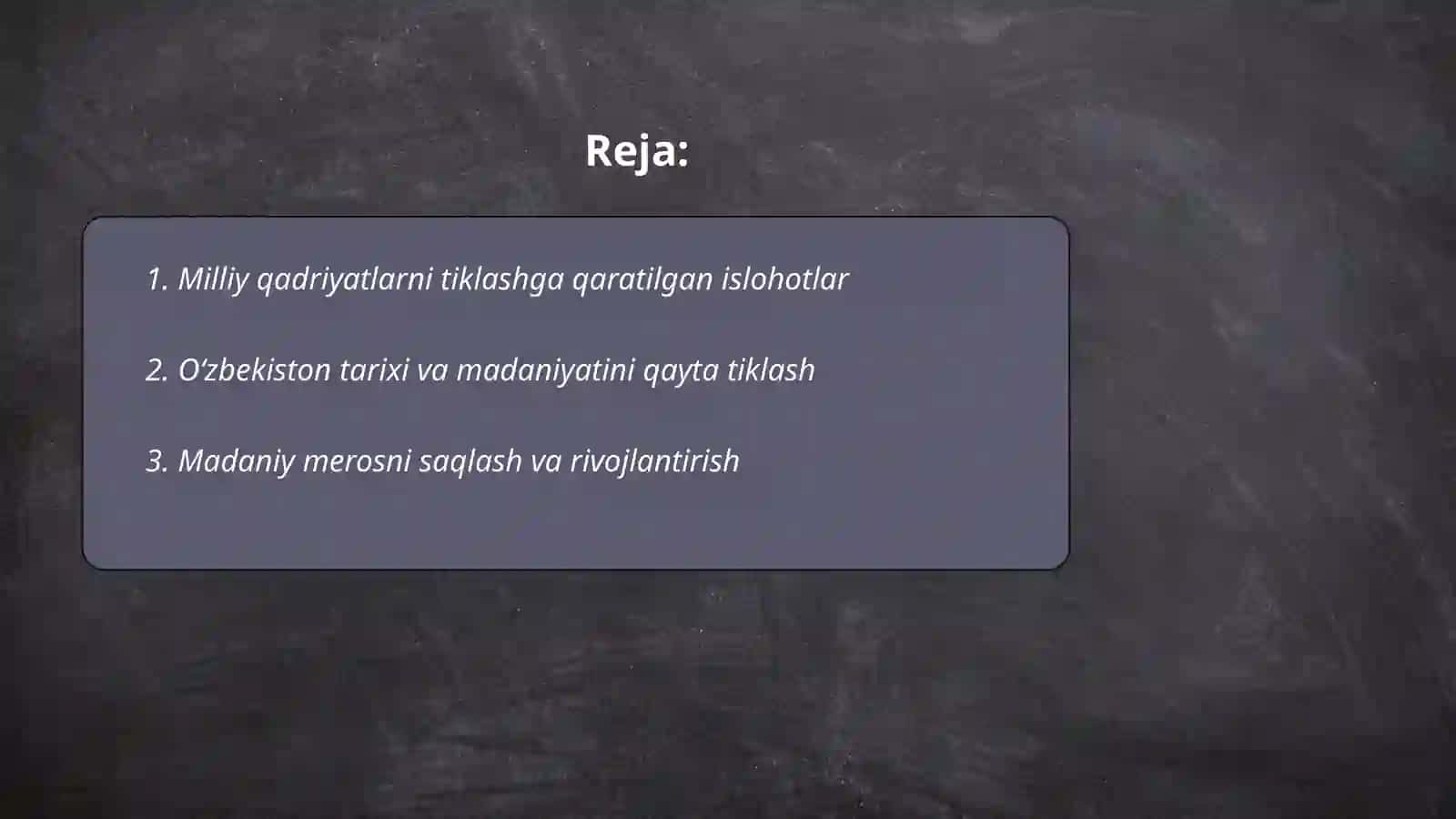Oʻzbekistonda milliy qadriyatlar va tarixni tiklash borasidagi islohotlar mazmuni 2