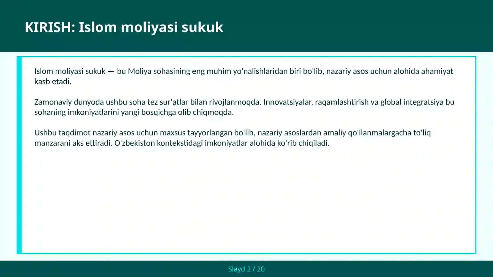 Islom Moliyasi Sukuk 2