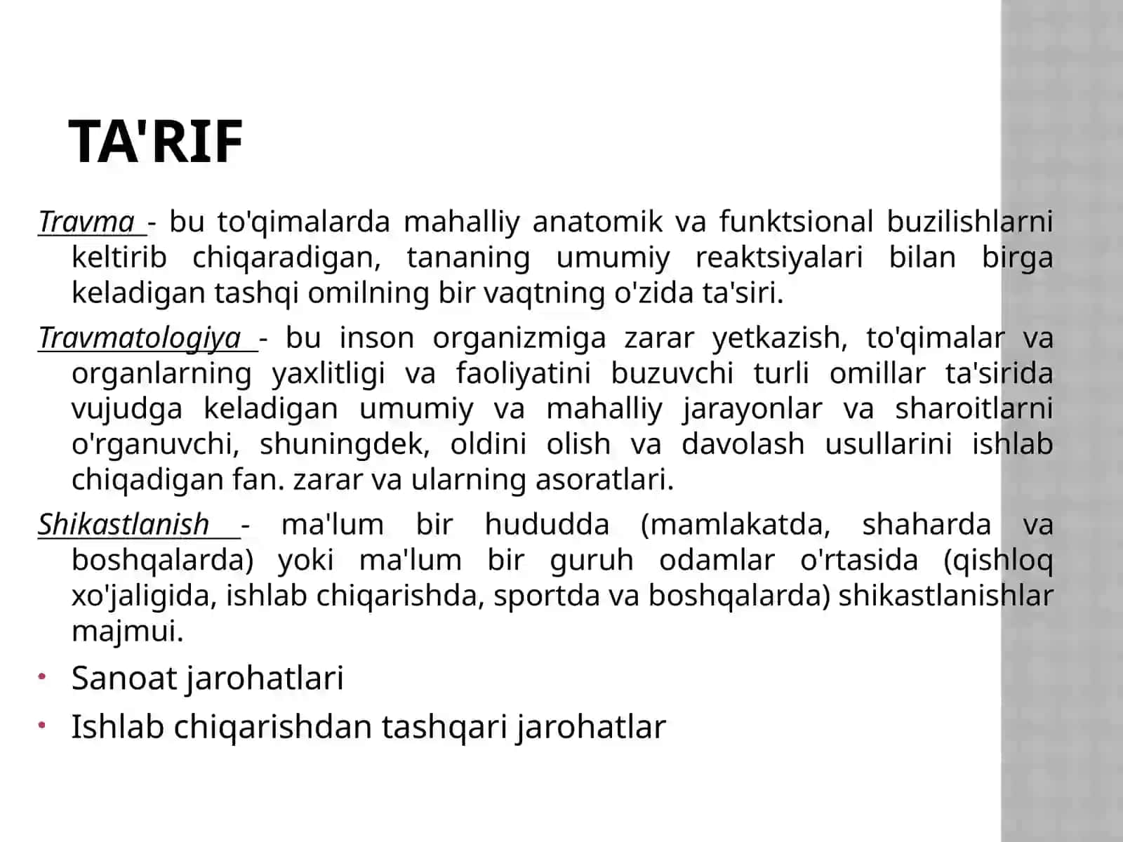 Travma va jarohatlar | TRAVMA Travmatologiya Shikastlanish 2