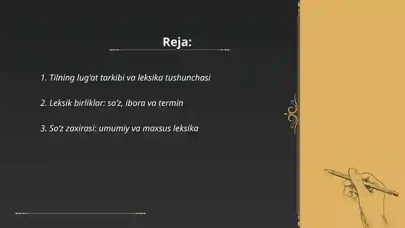 Tilning lugʻat tarkibi va leksikasi 2
