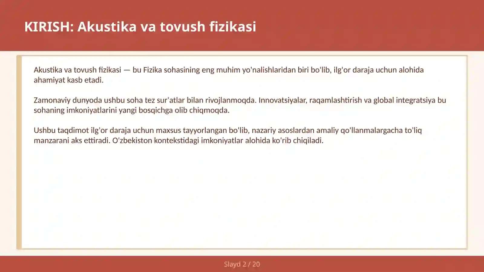 AKUSTIKA VA TOVUSH FIZIKASI 2