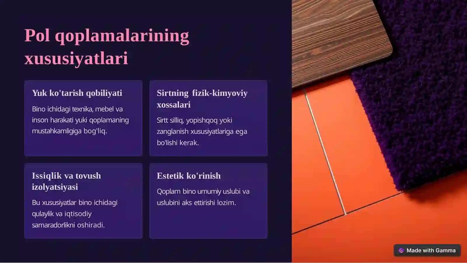 Ma'muriy binolarni polqoplamalari ni tanlash 2