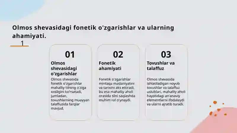 Namangan viloyati Chust tumani Olmos qishlogʻi shevalari tasnifi 2