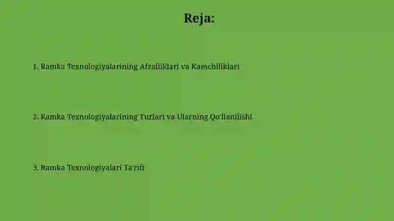 Ramka texnologiyalarining Turlari 2