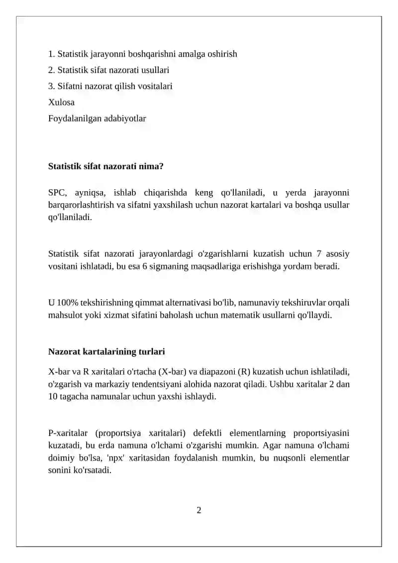 Statistik sifat nazorati usullaridan foydalanish 2
