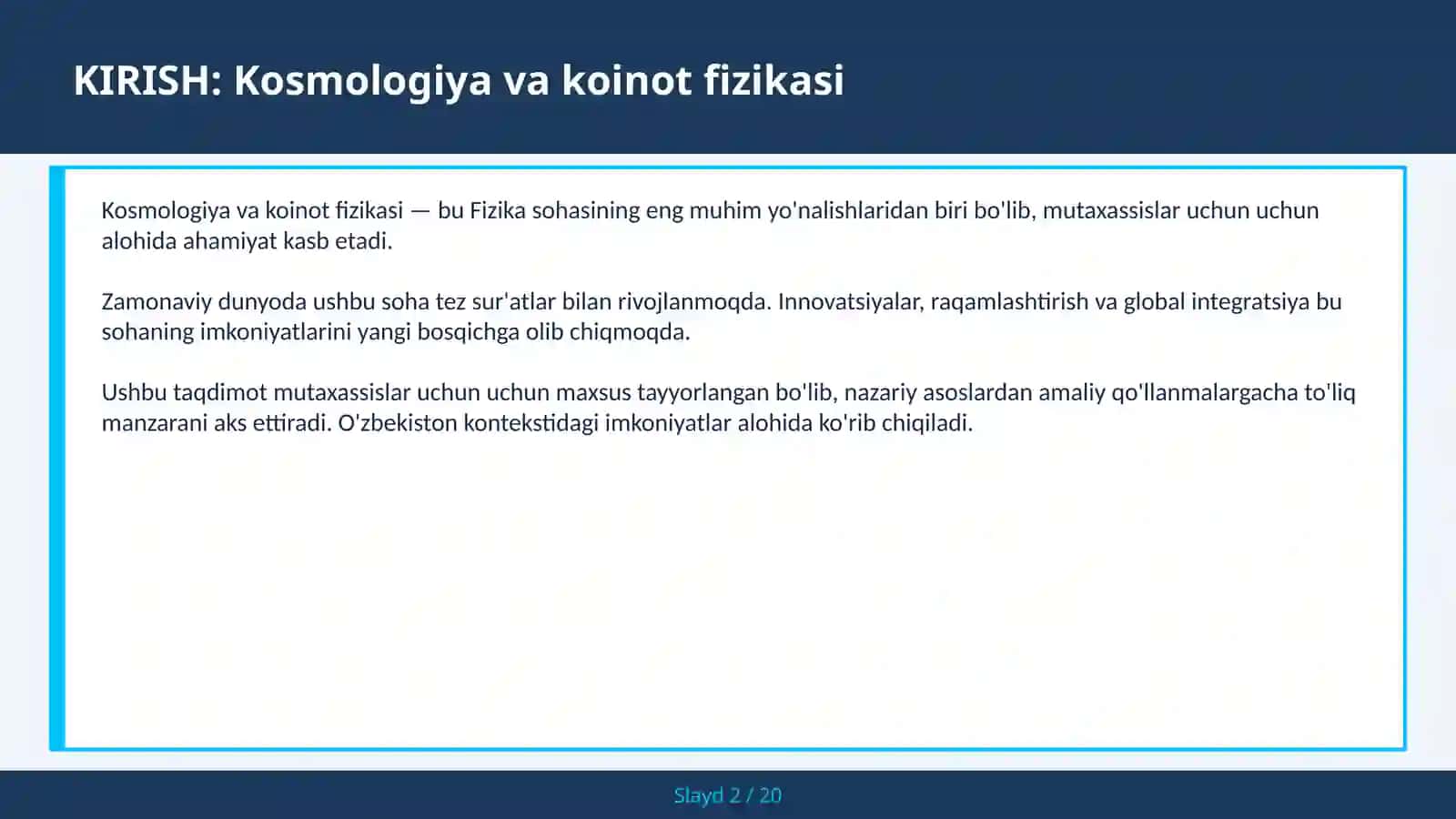 Kosmologiya va koinot fizikasi 2