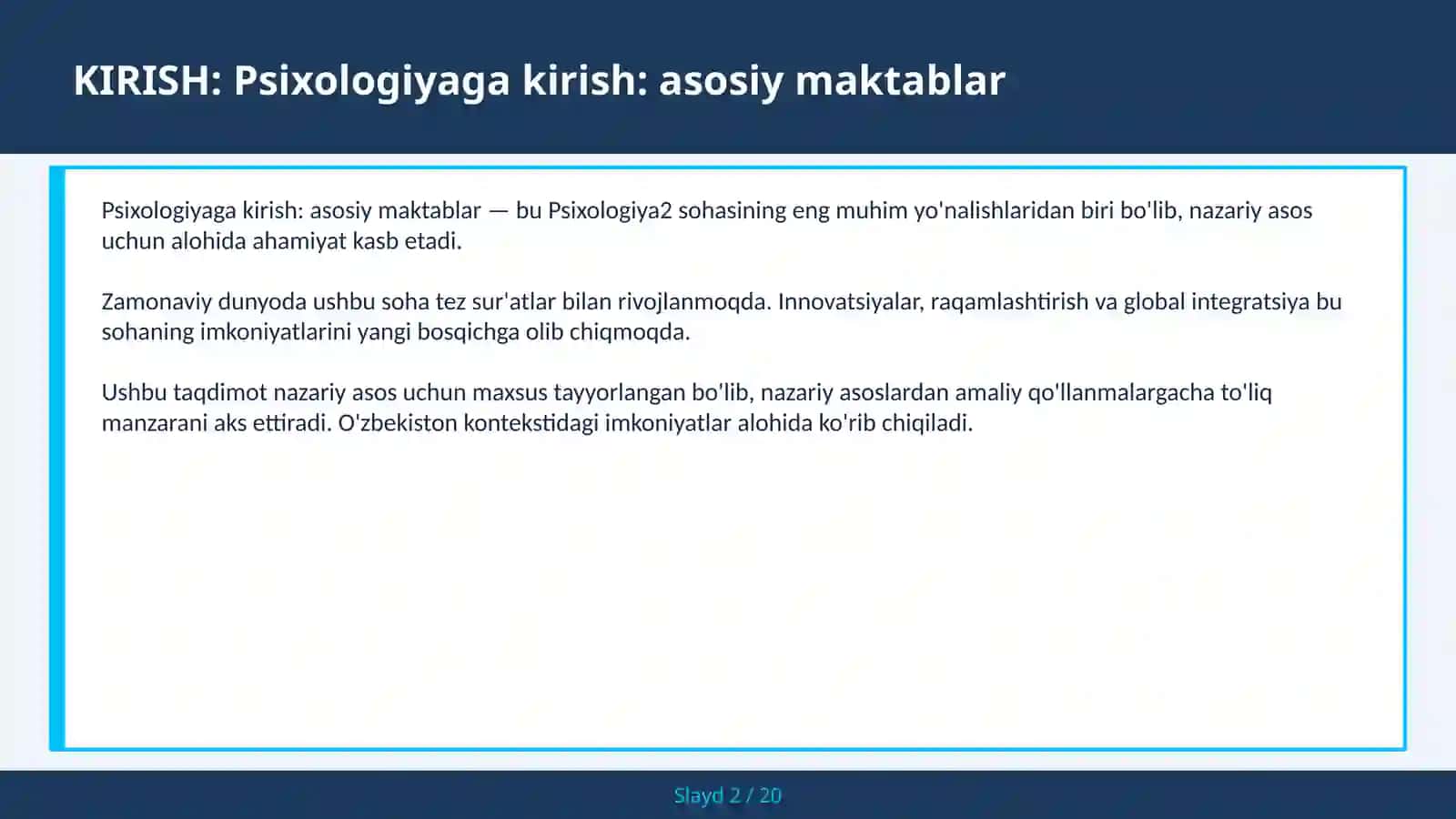 Psixologiyaga kirish: asosiy maktablar 2