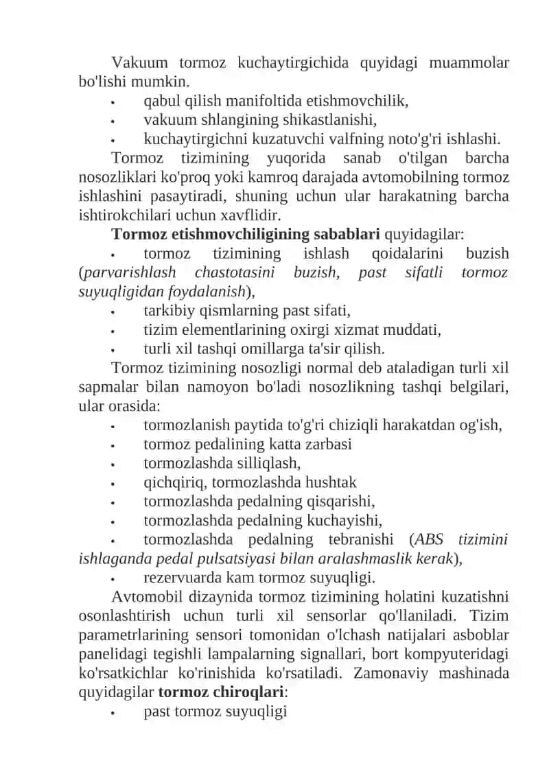 Tormoz tizimi va nosozliklarini tuzatish 2