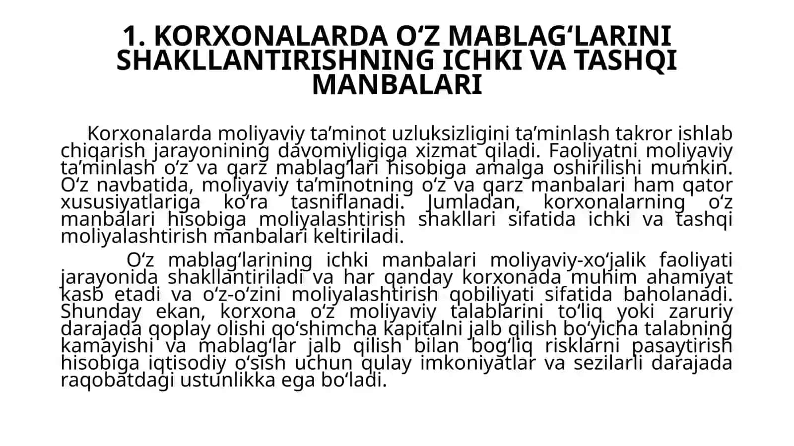 KORXONALARNIOʻZMANBALARI VA QARZ MABLAG’LARI HISOBIGA MOLIYALASHTIRISH 2