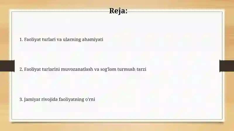 Faoliyat turlari va ularning ahamiyati 2