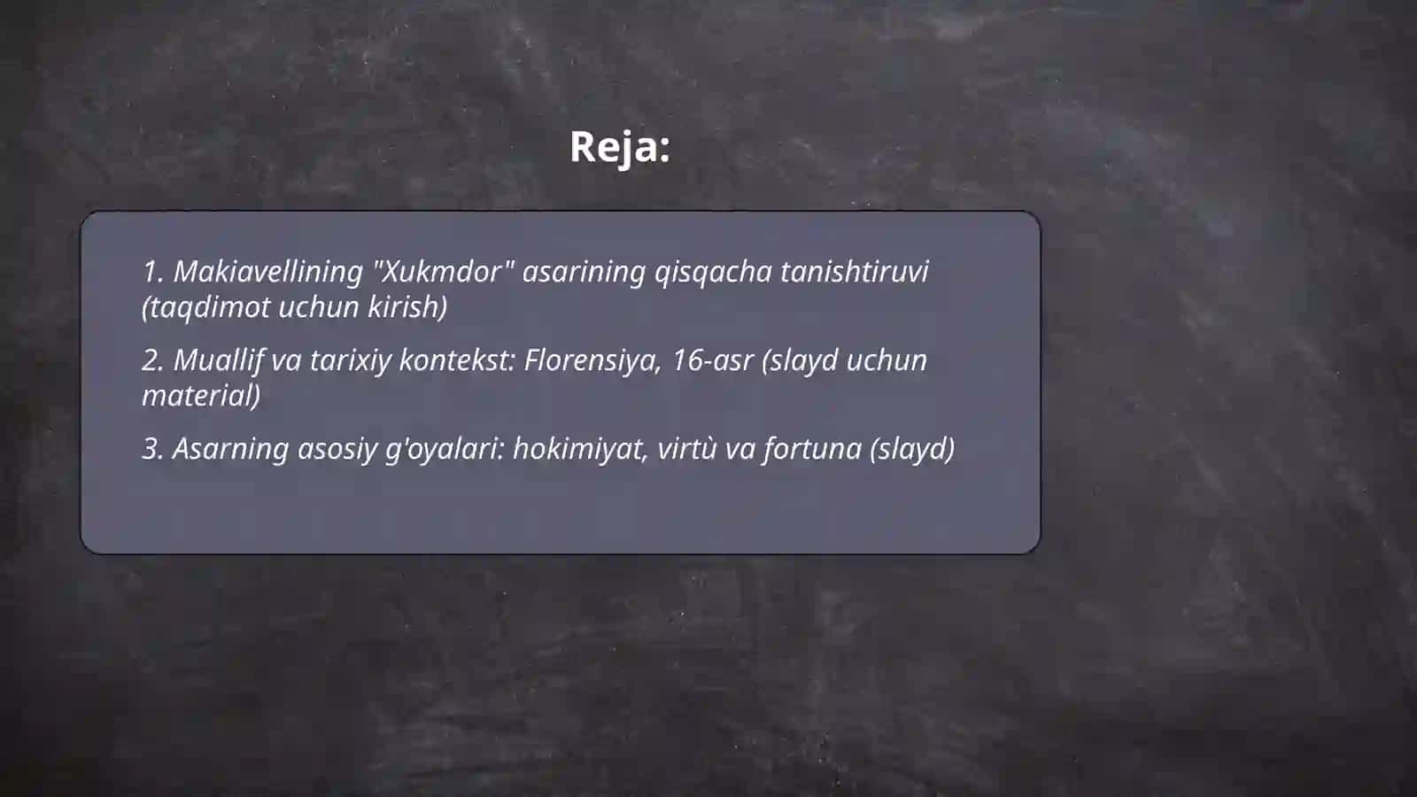 Makiavelling Xukmdor asari bo'yicha taqdimot tayyorlash 2