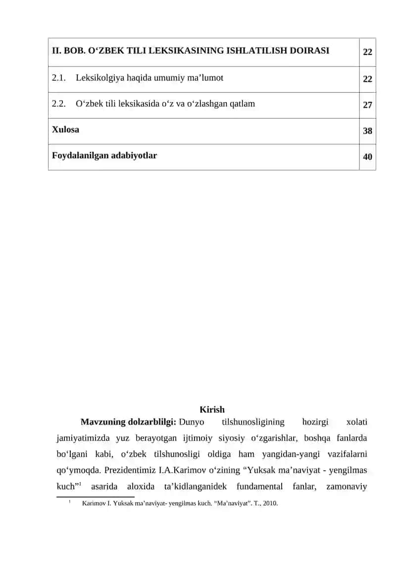 O‘zbek Tili Fanidan Kurs Ishi 2