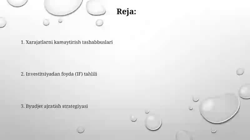 Oqilonqa xarajatlar strategiyasi 2