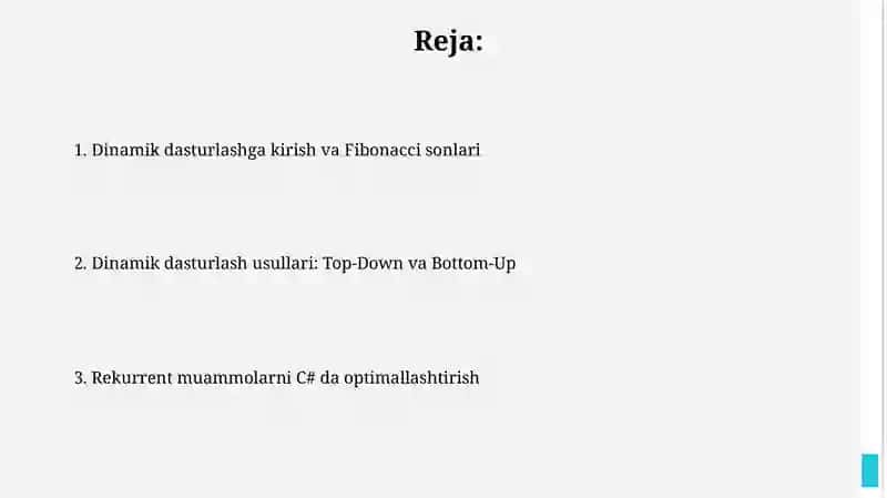 Dinamik dasturlash va Fibonacci sonlari 2