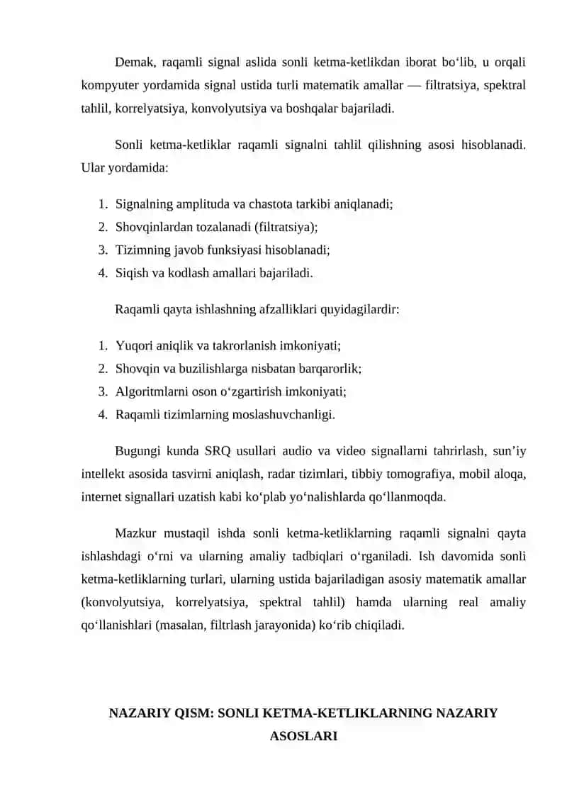 signallarni raqamli qayta ishlanishida sonli ketma ketliklarning tadbiqlari 2