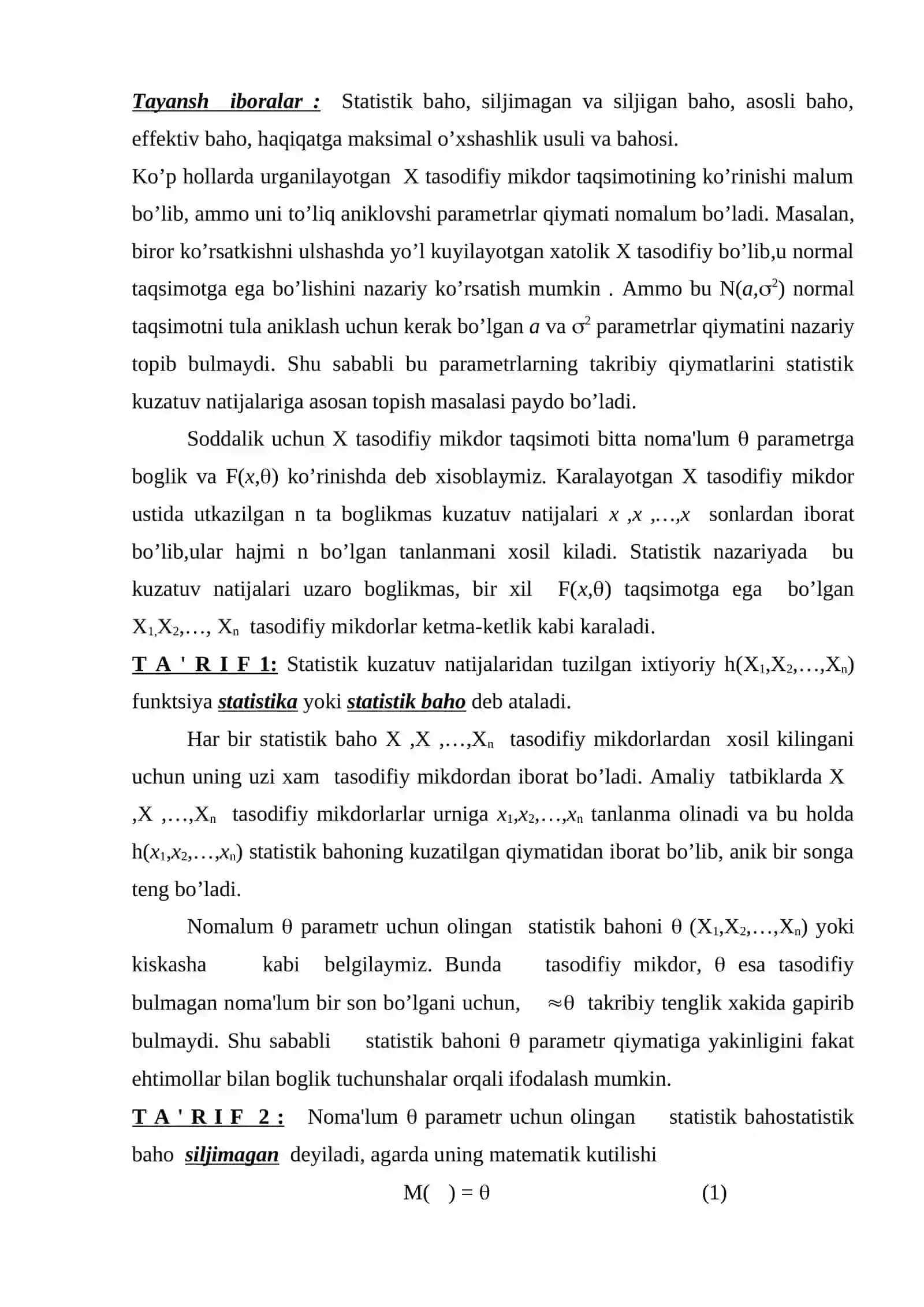 Statistik baholar va ularning turlari 2