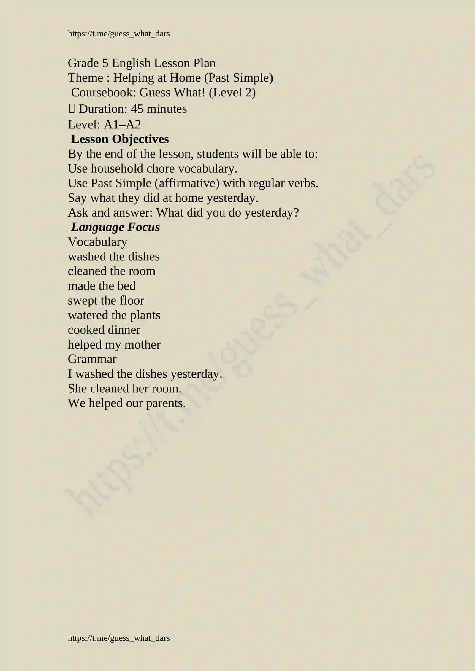 “Guess What!” Grade 5 English Lesson Plan 2