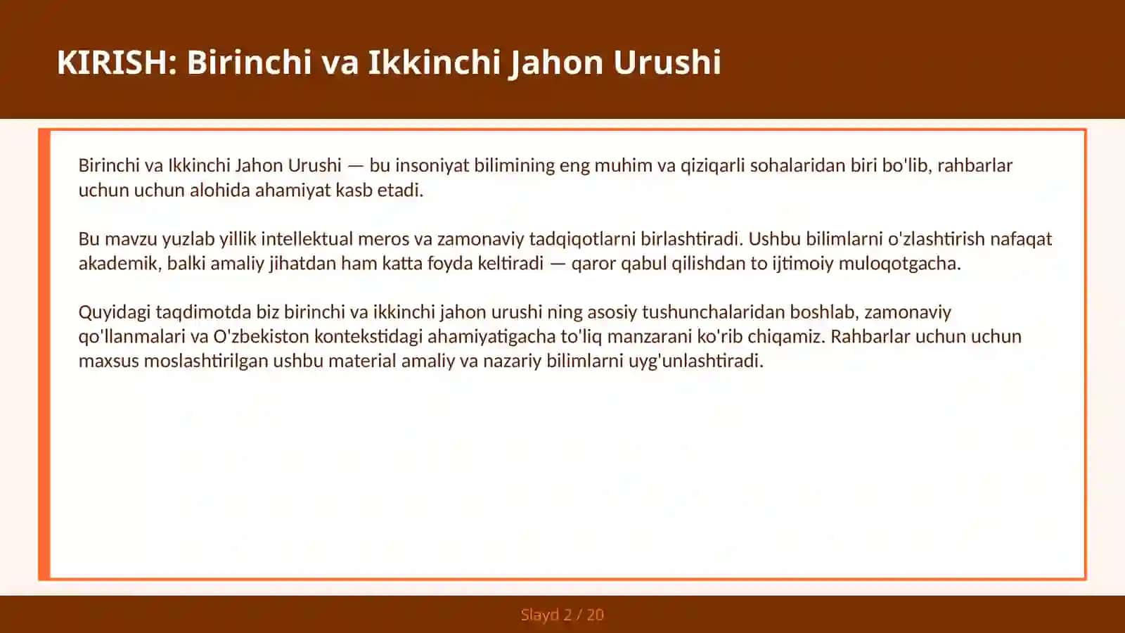 Birinchi va Ikkinchi Jahon Urushi 2