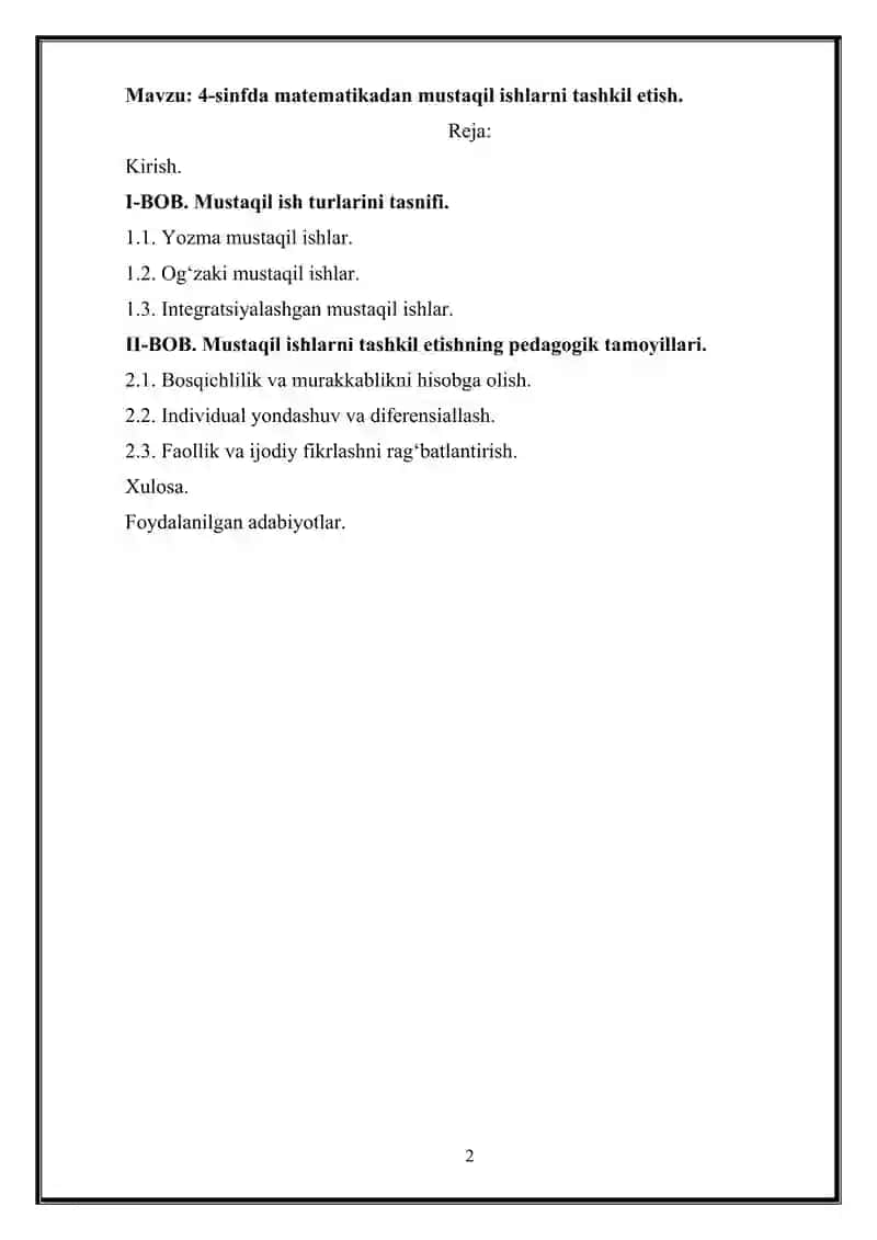 Matematika O‘qitish Metodikasi 2