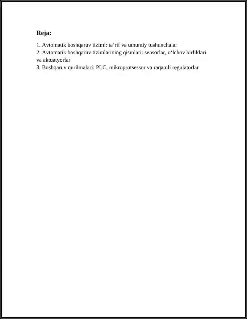 AVTOMATIK BOSHQARUV SISTEMASI TIZIMINING TUZILISHI, ISHLASH PRINSIPI VA AFZALLIKLARI 2