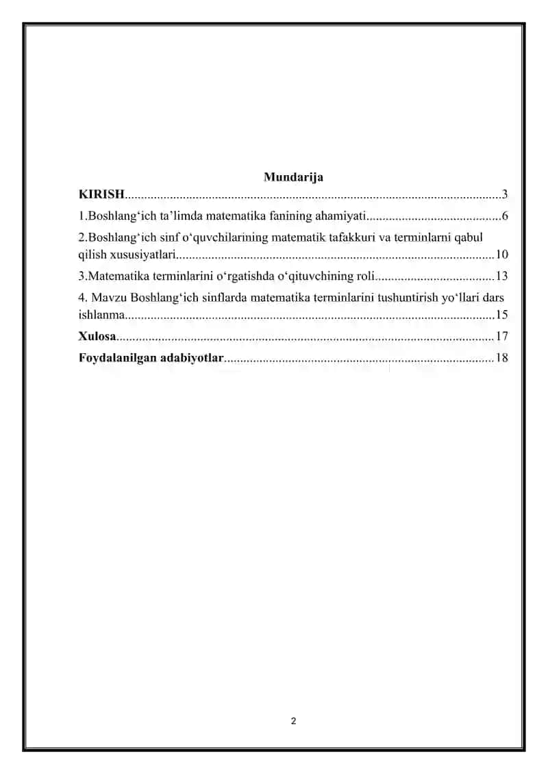 Boshlanģich sinflarda matematika terminlarini tushuntirish yòllari 2