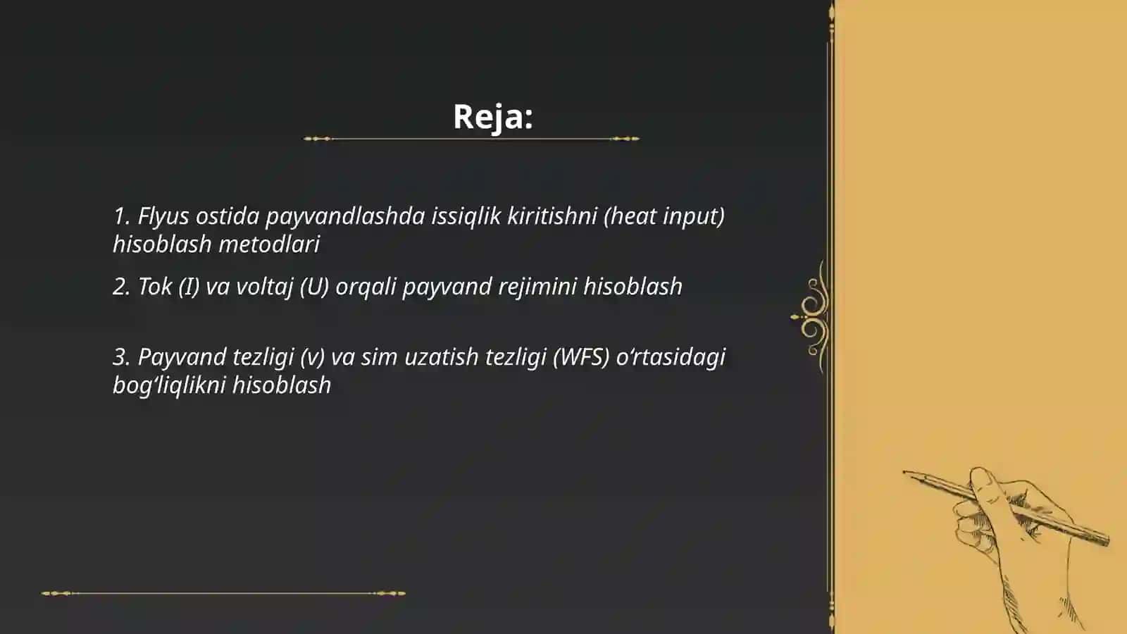 Flyus ostida payvandlashning rejimini hisoblash 2